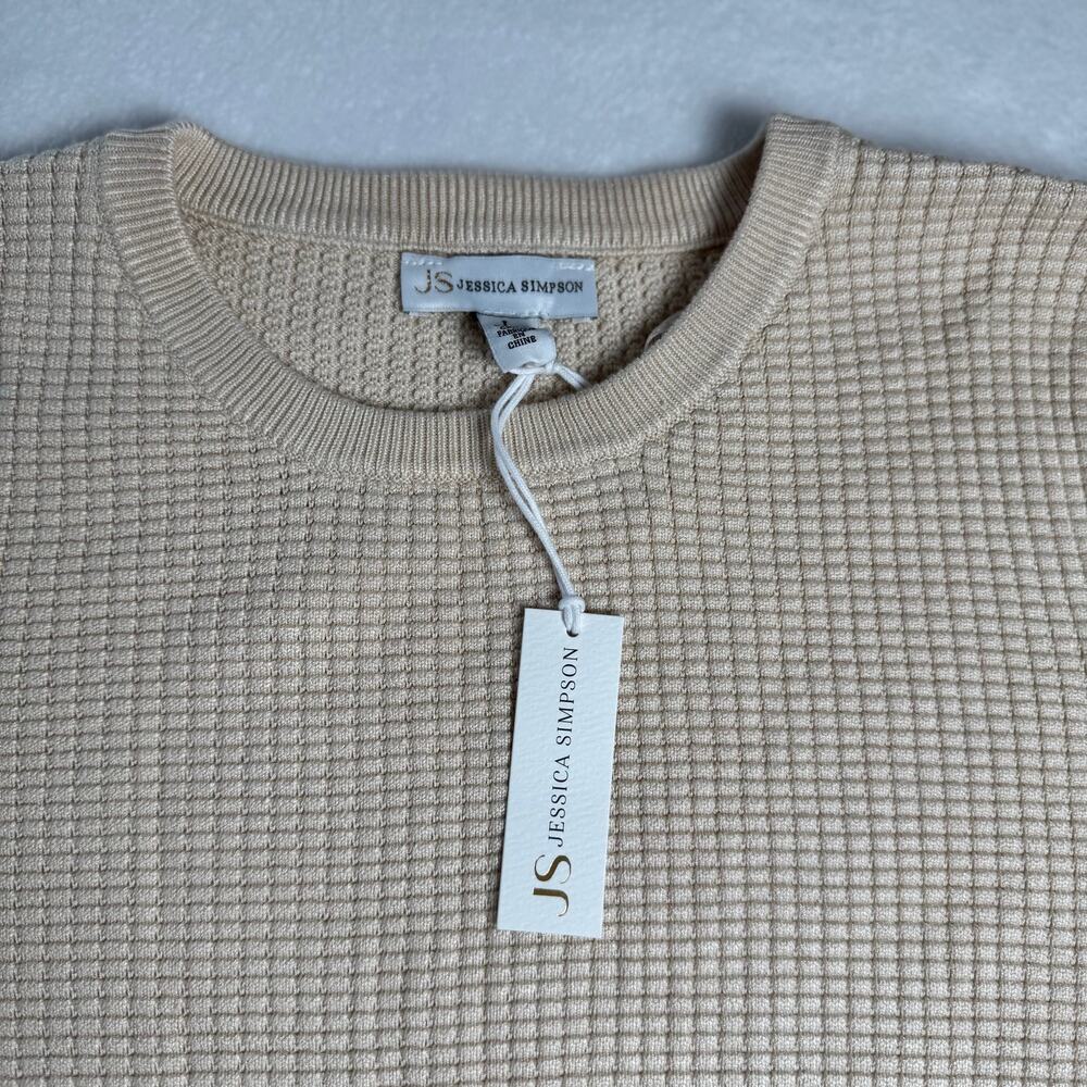 Jessica Simpson Waffle Knit Peplum Sweater Women’s Large Beige Cream Ruffle NWT - Picture 3 of 12